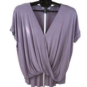 Double Zero Lavender Draped V-Neck Short Sleeve Top DZ19F263 Small NEW